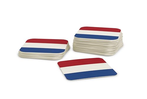 Alerte Flyer sous-Verres pour Verres I sous-bocks à bière des Pays-Bas (50 pièces) en Carton carré (9,3 cm x 9,3 cm) I Décoration de Table EM avec Drapeau néerlandais