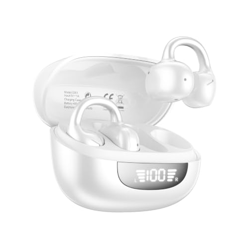 Image of Clip On Earbuds, Open Ear Earbuds Bluetooth 6.0, Sport Clip Headphones | Wireless Headphones With Smart Digital LED Display, ENC Clear Calls, IPX5, 40H Playtime for Driving Running Workout Cycling
