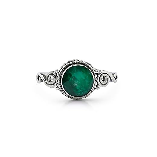 Koral Jewelry Created Emerald Spiral Side Ring 925 Sterling Silver Vintage Gipsy Boho Chic US Size 5 6 7 8 9 (7.5)