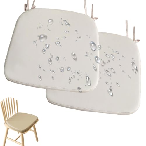 Cojín de asiento de espuma viscoelástica impermeable, antideslizante, ergonómico, para el hogar, la oficina y el patio, cojín cómodo para sillas de cocina y comedor (paquete de 2 unidades de 16.5 x 15