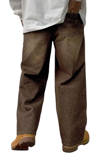 Image of HUNGSON Mens Baggy Jeans for Men Women Y2k Skater Vintage Plain Pants Casual Wide Leg Jeans Loose Fit Denim Jeans