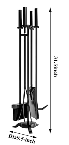CALIDOLA Wrought Iron Fireplace Tools with Chimney Poker, Tongs, Shovel, Brush and Stand Hearth Accessories Set,Black Fireplace Companion Set - Thumbnail 3