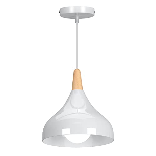 Hongho Suspension Luminaire Vintage Métal Lustre Industriel Lampes E27 Corde Ajustable Abat-jour Bois Aluminium pour Salon Cuisine Restaurant Salle à manger Chambre Cover