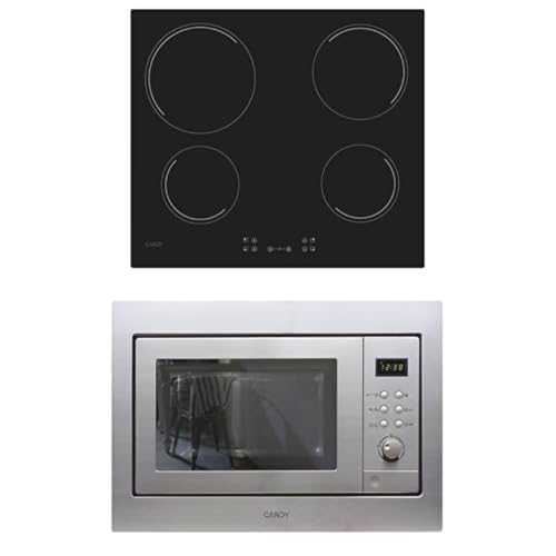 Candy Set Integrable: Placa Vitrocerámica 4 Fuegos + Microondas con Grill 20L, Mandos Centrales