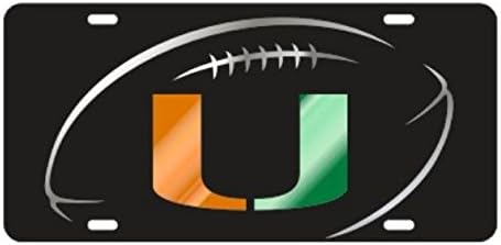 Miami Hurricanes Black U Football Mirrored Laser Cut Inlaid License Plate