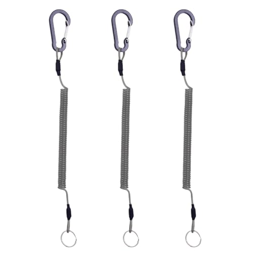 Oykrueats 3 llaveros en espiral de 1,5 m, cadena de llave negra, mosquetón con cadena elástica, cable en espiral retráctil, para pesca al aire libre, kayak, camping, caza y barco