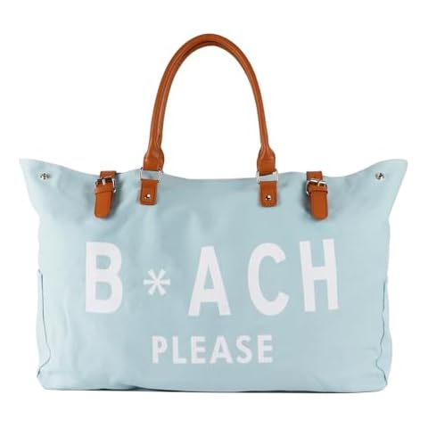 Lamyba Beach Bags Waterproof Sandproof, Extra Large Beach Bag Tote for Women with Vegan Leather, Packable Foldable Travel Totes for Summer Vacation, Blue Cover