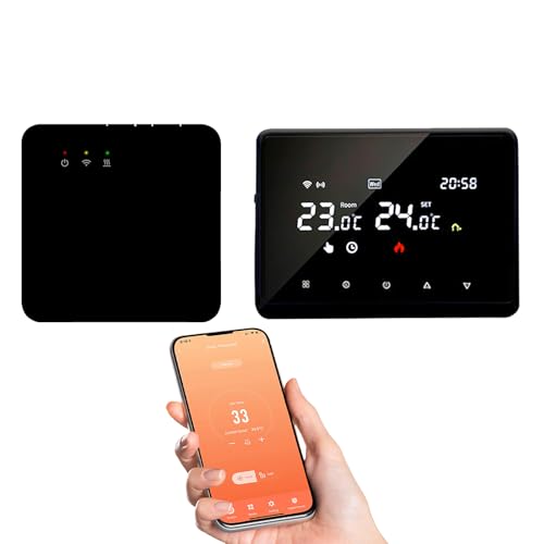 Termostato inalámbrico WiFi Tuya, termostato caldera de gas, conexión e inteligente WiFi, con pantalla LED táctil, control de voz y distancia, compatible con Alexa y Google Home (Negro)