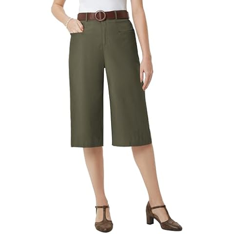 Belle Poque Ladies Fashion Capris Pants High Waisted Cropped Pants with Pockets for Casual (Army Green, XL) Cover