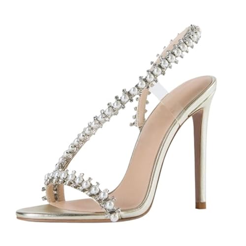 Women's Pearl Rhinestones Stiletto Heels Sandals Sexy Prom Wedding Shoes