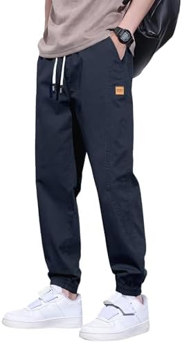 （23:00時点） [Ｋａｙｉｙａｓｕ] チノパン メンズ ズボン パンツ ワークパンツ 大きいサイズ 裾リブ M~3XL ウエストゴム リラックス ボトムス 綿 黒 調整紐 アンクル丈 9分丈 ゆったり ずぼん かっこいい 無地 人気(XL ネイビーブルー)