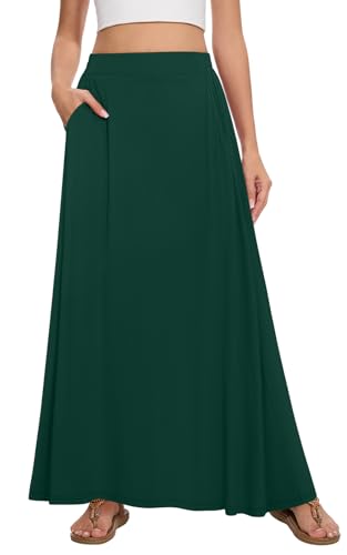 Image of Womens Maxi A-line Long Skirt Casual 2026 Elastic High Waist Flowy Skirts with Pockets