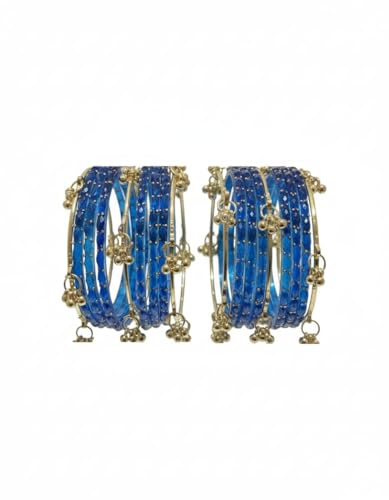 Image of NEW SURYA ENTRPRISES Kashmiri Ghangharoo Glass Bangle Set for Women|Light Weight Bangles|Traditional Transparent Fancy Glass Chudi Set Of 16(12 Glass + 4 ghungroo bangles)