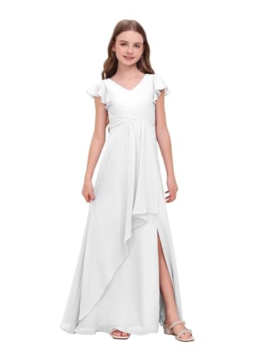 Chiffon Junior Bridesmaid Dresses for Wedding Kids Ruffle Sleeve A-Line Flower Girl Dress Long Princess Pageant Gowns