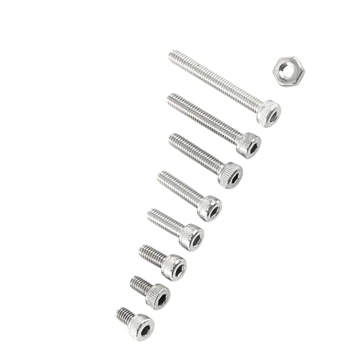 Zerodis 200pcs M2.5 A2 Stainless Steel Hex Socket Screws Assortment, with 100pcs Hex Nuts, for Home Office Appliance Machinery F