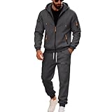 Duohropke Jogginganzug Herren 2-Teiliges Set Hoodie und Jogginghose Atmungsaktiv Sport Tracksuit Herbst Winter Warm Komfort Freizeitanzug Reißverschluss Kapuzenpullover Sweathose Sportanzug