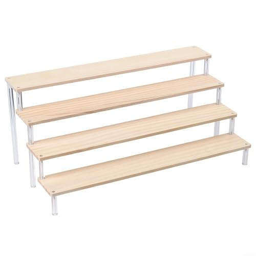 Struttura a scala multistrato: presenta da 1 a 5 livelli regolabili con un'elegante struttura in legno e ripiani in acrilico trasparente, offrendo opzioni di visualizzazione verticale flessibili per diverse dimensioni e stili degli oggetti.