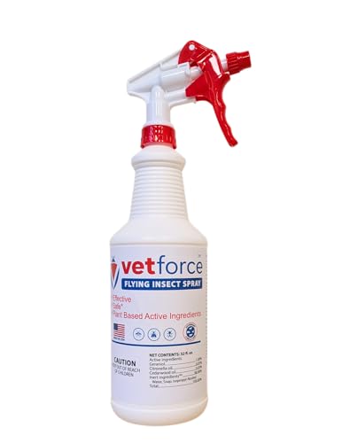 VetForce Flying Insect Spray – Fast Action Formula – Broad Coverage Use – Plant-Derived Oils – Easy Spray Application – for Mosquitoes, Stable and House Flies – Gentle Around Animals – 32 oz