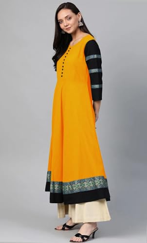 Image of Cotton Silk Anarkali Printed Border Long Umbrella Gown Kurta for Women