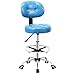 Salon piękności krzesło do podnoszenia obrotowy stołek barowy z oparciem poduszka PU wygodny podnóżek i kółka, regulacja wysokości 58-70 cm (Kolor: niebieski)