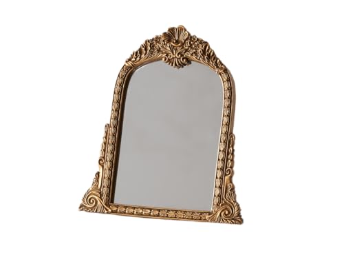 HSDDHOME Small Gold Vintage Mirror, Antique Arched Tabletop Makeup Mirror,