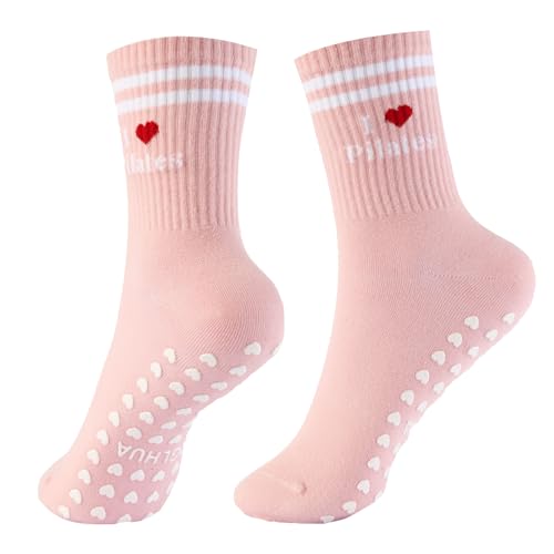 Yoga Socks for Women,Heart Grip Funny Pilates Socks Cuffs,Anti-Skid Cotton Grip for Barre,Home,Studio 4Pairs4