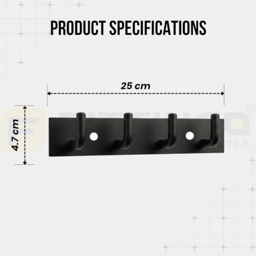 Image of Stainless Steel 4 Hook Cloth Hanger for Door /Dress Hanger Wall Mount /Bathroom Hooks for Hanging Clothes (Black) Pack of 1-| 3 Years Warranty |