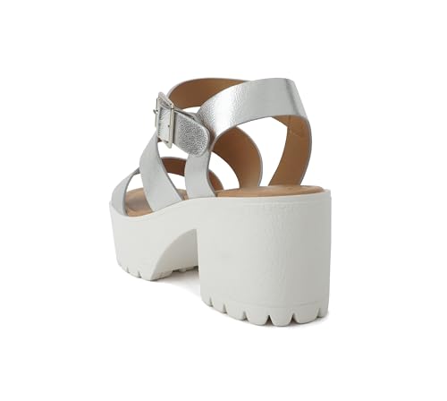 Image of Soda ACCOUNT ~ Women Open Toe Two Bands Lug sole Fashion Block Heel Sandals with Adjustable Ankle Strap