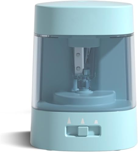 電動鉛筆削り 3段階の鋭い設定 鉛筆削り 5000回切削 長寿命 電動シャープナー 単三電池/USB電源供給 大容量の透明ボックス 子供の贈り物 (青, 3段階の鋭い設定)