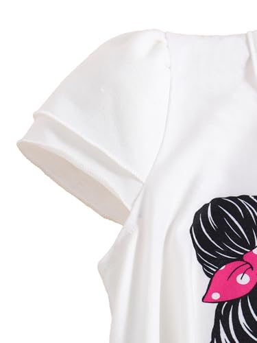 Image of Girl's 2 Piece Outfits Summer Tops Short Sleeve T-Shirt and Wide Leg Pants with Belt Sets