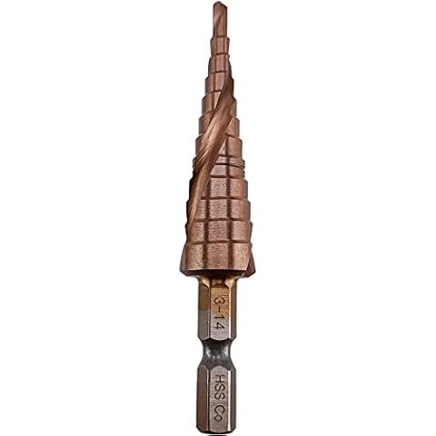 Hymnorq Cobalt Steel 12 Step Drill Bit, M35 Grade 5% HSS Co, Metric Size 3mm to 14mm, Dual Spiral Flutes and 1/4 Inch Hex Shank, Drill and Enlarge Holes in Stainless Steel Iron Hard Metal Sheet Cover