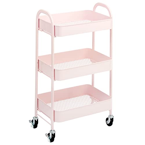 Mdesign Metal 3-Tier Rolling Utility Storage Carts - Organizer Trolley For Bathroom, Kitchen, Laundry, Office, And Kids Rooms - Heavy Duty Caddy With 4 Caster Wheels - Light Pink #TOP7