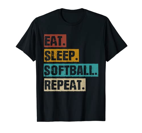 Eat Sleep Softball Repeat - Retro Vintage Softball divertido Camiseta