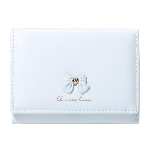 Small Wallet with Coquette Bow Cute Wallet ID Credit Card Slots for Women Girls (BLUE)