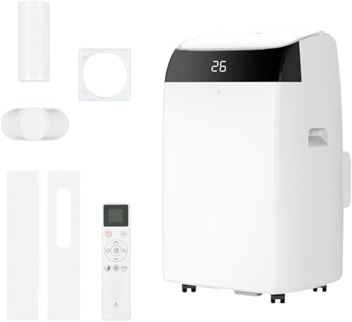 12000 BTU Portable Air Conditioner - 5-in-1 Mobile AC: Cooling, Dehumidifier, Fan, Ventilation & Sleep Mode - Dual Digital Display, 2 Fan Speeds, 24H Timer, Remote, Window Kit - Up to 550sq.ft