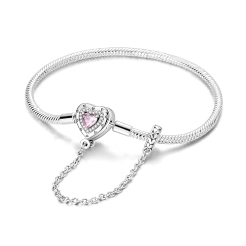 MULA 925 Sterling Silver Snake Chain Charm Bracelet Butterfly Heart Clover with 5A Cubic Zirconia Bracelets for Women