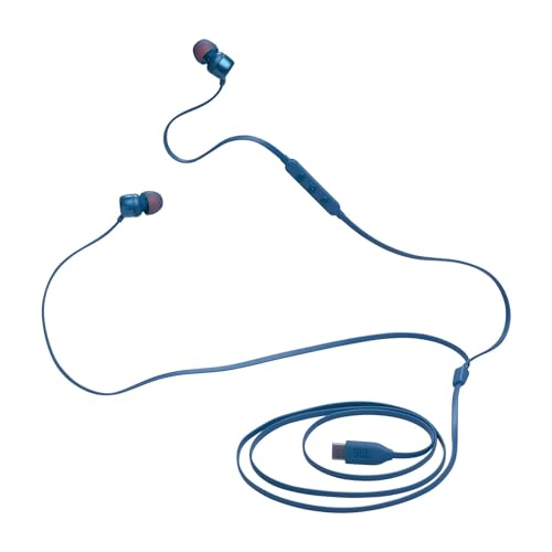 JBL Tune 310C - USB-C Wired Hi-Res in-Ear Headphones, Tangle-Free Flat Cable, 3-Button Remote with Microphone (Blue)