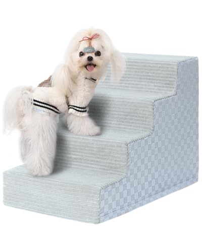 Image of Vfrog Dog Stairs for Small Dogs,17.5 inch H,4-Step Dog Steps Ramp for Bed and Couch with High Density Foam,Non-Slip Pet Steps for Dogs and Cats,Pet Stairs with a Washable Cover,Grey