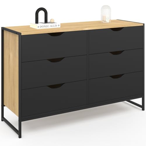 IDMarket - Commode 6 tiroirs Noirs Boston 115 cm Design Industriel