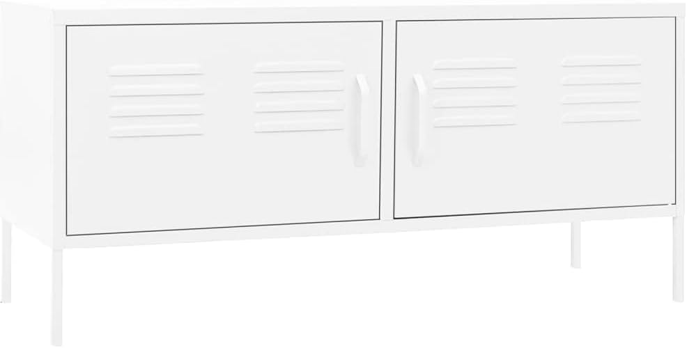 vidaXL - Durable Steel TV Stand/Cabinet with Adjustable Height and in-Built Cable Management, White