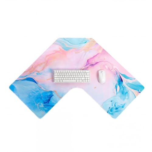 Relaxweex L Shaped Desk Mat for 90° Corner Desks, 26" x 26" Blue&Pink Waterproof Mouse Pad with 18" Inner Corner, Non-Slip Rubber Desk Protector for Office & Gaming by Relaxweex - Used condition - US$17.46