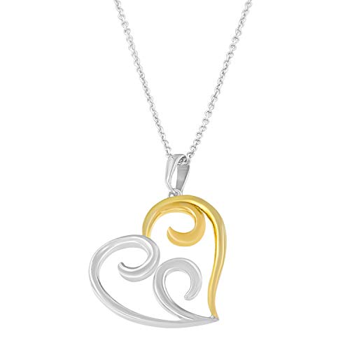 Original Classics 10K Two-Tone Yellow Gold over .925 Sterling Silver Two Toned Open Heart with Swirls 18" Box Chain Pendant Necklace