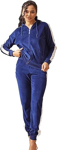 Facitisu Velour Tracksuits Womens 2 Piece Sets Velvet Sweatsuits Casual Outfits Hoodies Sweatpants