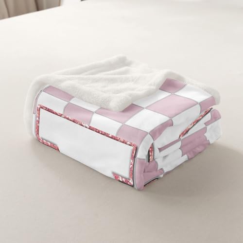 Image of Erosebridal Pink Initial A Sherpa Blanket Kawaii Plaid Checkered Fuzzy Plush Throw Cute Personalized Monogram Fleece Blanket for Kids Girls,Fashion Grids Gingham Decor for Bed Couch Twin 60 inchx80 inch