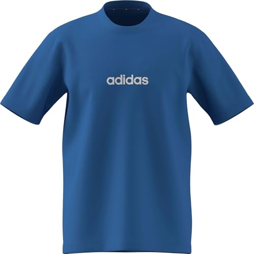 adidas Uomo Essentials Linear Single Jersey tee, Ray Blue/Off White, L