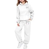 Girls Bowknot 2 Piece Outfits Hoodie Sweatsuit Sets Oversized Tracksuit Winter Fall Fashion Baggy Sweatpant with Pockets Pink