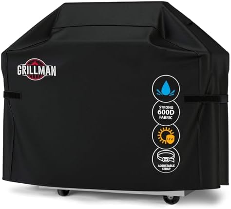 Grill Cover by Grillman, Black, 64 Inch, BBQ Outdoor Grill Covers, Charcoal & Gas Grills, Waterproof, Rip-Proof, Weather-Resistant, Anti-UV, Barbecue Cover for Weber, Genesis, Charbroil, Nexgrill, etc