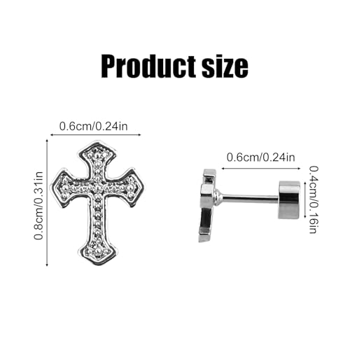 Titanium Steel Cross Flat Screw Back Small Stud Earrings Vintage Simple Cross Cartilage Earrings Christian Stylish Jewelry Faith Gift for Women Men (Silver)2