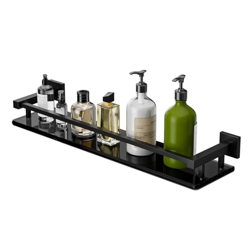 Alise Bathroom Shelves,Matte Black Glass Shelf for Bathroom, Modern Floating