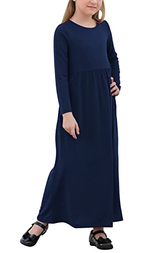 GORLYA Girl's Long Sleeve Floral Print Loose Casual Holiday Long Maxi Dress with Pockets 4-12 Years